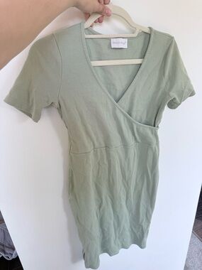 Emilia George  Sage Green Wrap-Style Maternity Dress